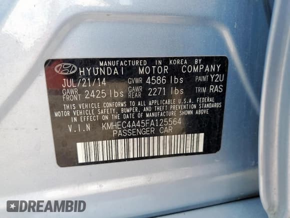 ✅ 2015 Hyundai Sonata • VIN: KMHEC4A45FA125564 • Лот: 80617075. Опубликован ранее на Copart с пробегом 210 974 миль. Бесплатный доступ к архиву аукционных продаж из США и подробный отчёт об истории автомобиля на DreamBid. Изображение 13.