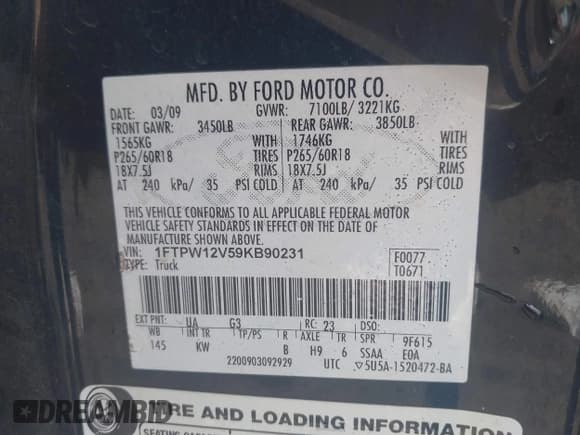 ✅ 2009 Ford F-150 XL • VIN: 1FTPW12V59KB90231 • Лот: 42065711. Опубликован ранее на IAAI с пробегом 277 710 миль. Бесплатный доступ к архиву аукционных продаж из США и подробный отчёт об истории автомобиля на DreamBid. Изображение 9.