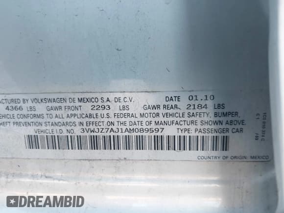 ✅ 2010 Volkswagen Jetta S • VIN: 3VWJZ7AJ1AM089597 • Лот: 43840060. Опубликован ранее на IAAI с пробегом 176 908 миль. Бесплатный доступ к архиву аукционных продаж из США и подробный отчёт об истории автомобиля на DreamBid. Изображение 9.