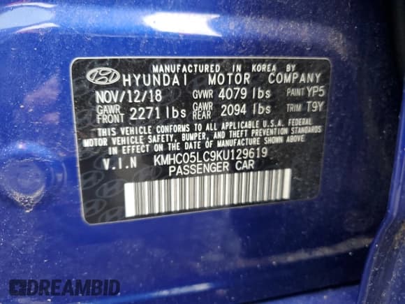 ✅ 2019 Hyundai Ioniq Limited • VIN: KMHC05LC9KU129619 • Lot: 91327735. Listed on Copart with 37,145 mi. Free auction sales archive from the USA and detailed vehicle history report at DreamBid. Image 13.