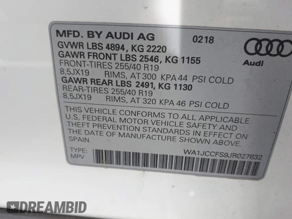 ✅ 2018 Audi Q3 Premium Plus • VIN: WA1JCCFS9JR027632 • Лот: 43414400. Опубликован ранее на IAAI с пробегом 61 268 миль. Бесплатный доступ к архиву аукционных продаж из США и подробный отчёт об истории автомобиля на DreamBid. Изображение 9.