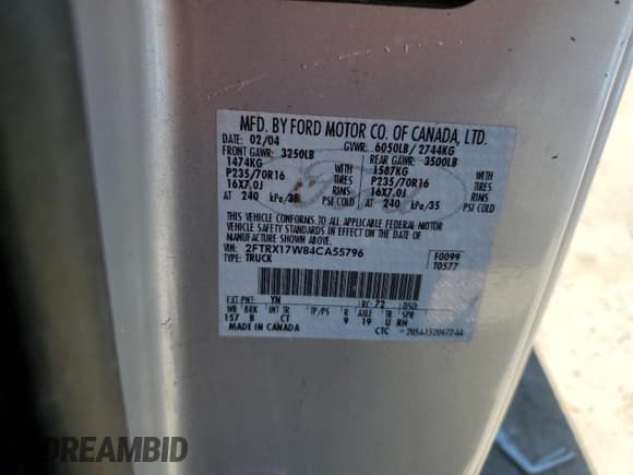 ✅ 2004 Ford F-150 XL • VIN: 2FTRX17W84CA55796 • Лот: 69325065. Опубликован ранее на Copart с пробегом 374 888 миль. Бесплатный доступ к архиву аукционных продаж из США и подробный отчёт об истории автомобиля на DreamBid. Изображение 12.