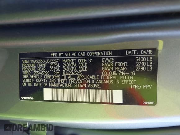 ✅ 2018 Volvo XC60 Momentum • VIN: LYVA22RK4JB122671 • Лот: 43495249. Опубликован ранее на IAAI с пробегом 62 665 миль. Бесплатный доступ к архиву аукционных продаж из США и подробный отчёт об истории автомобиля на DreamBid. Изображение 9.