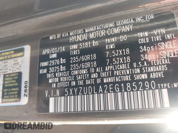 ✅ 2014 Hyundai Santa Fe • VIN: 5XYZUDLA2EG185290 • Лот: 43712146. Опубликован ранее на IAAI с пробегом 159 274 миль. Бесплатный доступ к архиву аукционных продаж из США и подробный отчёт об истории автомобиля на DreamBid. Изображение 9.