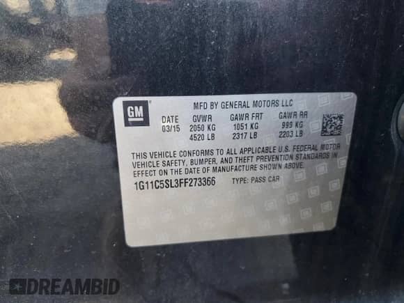 2015 Chevrolet Malibu LT с VIN 1G11C5SL3FF273366, выставлен на аукционе Copart как лот 87444965 с пробегом 131 281 миль миль и Чистый • Clean title. История ставок и продаж доступна на DreamBid. Изображение 13.