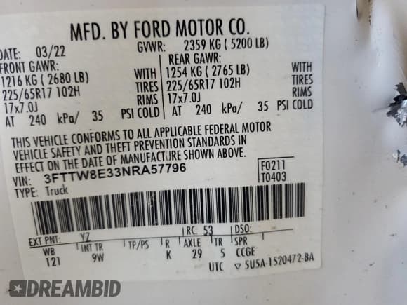 ✅ 2022 Ford Maverick XL • VIN: 3FTTW8E33NRA57796 • Lot: 92462835. Wystawiony na Copart z przebiegiem Nie podano. Bezpłatny archiwum sprzedaży aukcyjnych z USA i szczegółowy raport historii pojazdu na DreamBid. Zdjęcie 12.