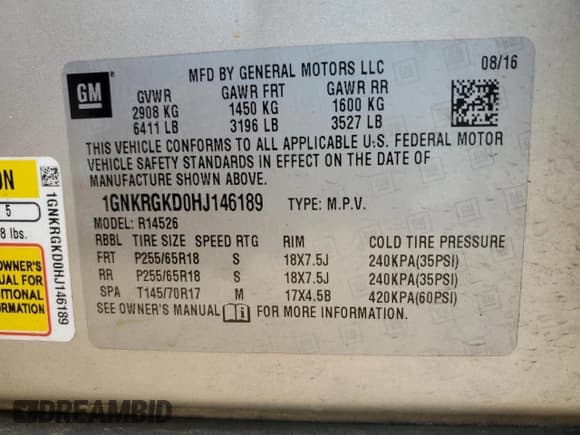 ✅ 2017 Chevrolet Traverse LT • VIN: 1GNKRGKD0HJ146189 • Lot: 57645814. Wystawiony na Copart z przebiegiem 174 460 mil. Bezpłatny archiwum sprzedaży aukcyjnych z USA i szczegółowy raport historii pojazdu na DreamBid. Zdjęcie 13.