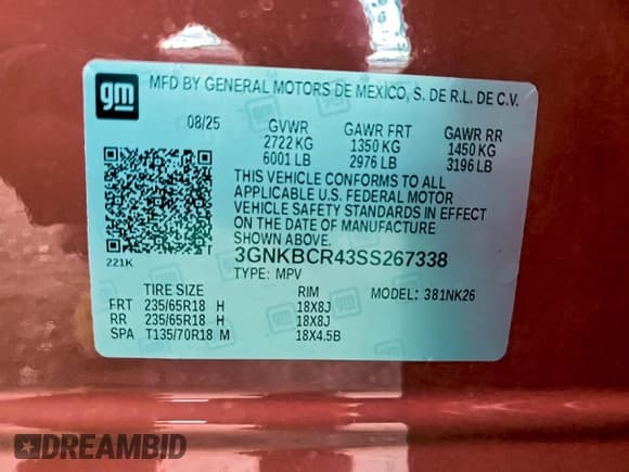 ✅ 2025 Chevrolet Blazer LT • VIN: 3GNKBCR43SS267338 • Lot: 96104605. Listed on Copart with 7,940 mi. Free auction sales archive from the USA and detailed vehicle history report at DreamBid. Image 12.