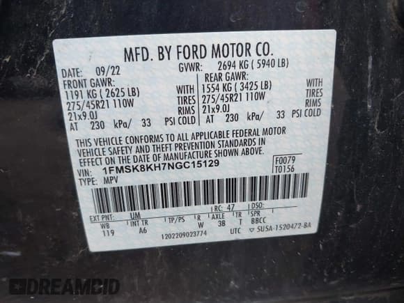 ✅ 2022 Ford Explorer ST-Line • VIN: 1FMSK8KH7NGC15129 • Lot: 42741177. Listed on IAAI with 83,674 mi. Free auction sales archive from the USA and detailed vehicle history report at DreamBid. Image 9.