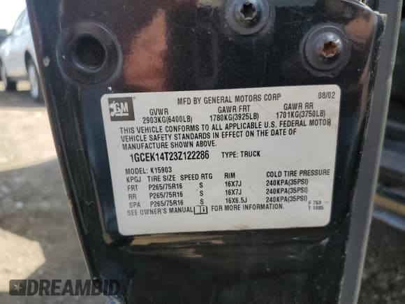 ✅ 2003 Chevrolet Silverado 1500 LS • VIN: 1GCEK14T23Z122286 • Lot: 55646525. Listed on Copart with 260,875 mi. Free auction sales archive from the USA and detailed vehicle history report at DreamBid. Image 12.