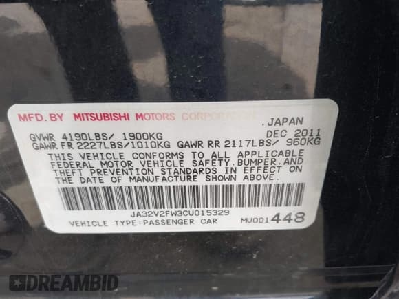 ✅ 2012 Mitsubishi Lancer SE • VIN: JA32V2FW3CU015329 • Lot: 41883470. Wystawiony na IAAI z przebiegiem 58 038 mil. Bezpłatny archiwum sprzedaży aukcyjnych z USA i szczegółowy raport historii pojazdu na DreamBid. Zdjęcie 9.