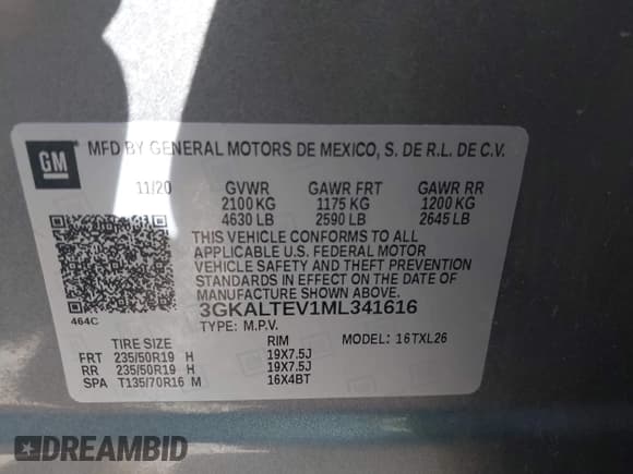 ✅ 2021 GMC Terrain SLE • VIN: 3GKALTEV1ML341616 • Lot: 43471770. Listed on IAAI with 66,575 mi. Free auction sales archive from the USA and detailed vehicle history report at DreamBid. Image 9.