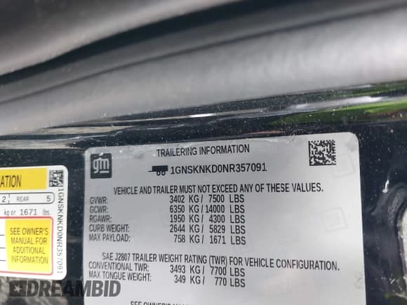 ✅ 2022 Chevrolet Tahoe LT • VIN: 1GNSKNKD0NR357091 • Лот: 43676022. Опубликован ранее на IAAI с пробегом 17 364 миль. Бесплатный доступ к архиву аукционных продаж из США и подробный отчёт об истории автомобиля на DreamBid. Изображение 9.