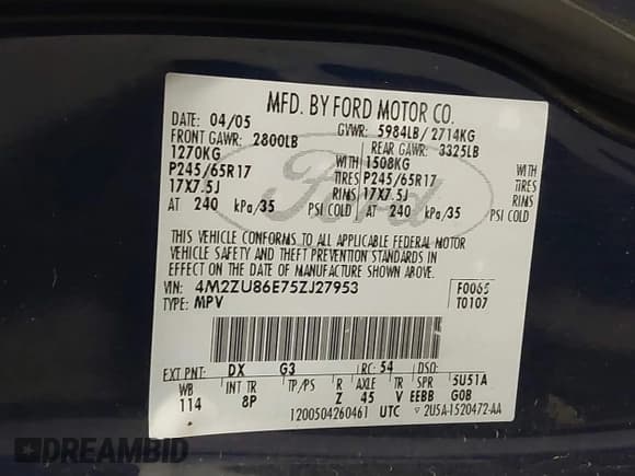 ✅ 2005 Mercury Mountaineer • VIN: 4M2ZU86E75ZJ27953 • Лот: 41507206. Опубликован ранее на IAAI с пробегом 185 291 миль. Бесплатный доступ к архиву аукционных продаж из США и подробный отчёт об истории автомобиля на DreamBid. Изображение 9.