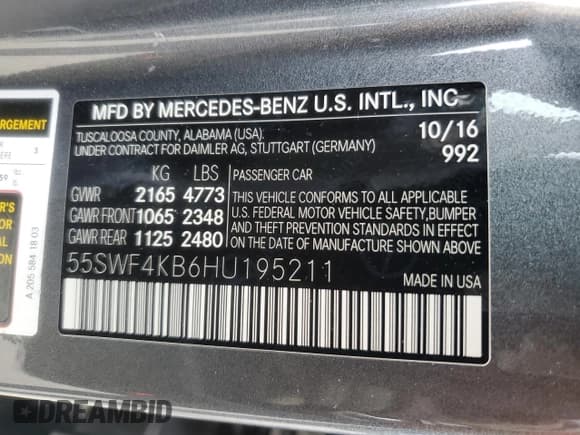 ✅ 2017 Mercedes-Benz C 300 • VIN: 55SWF4KB6HU195211 • Lot: 58713615. Listed on Copart with 87,742 mi. Free auction sales archive from the USA and detailed vehicle history report at DreamBid. Image 13.