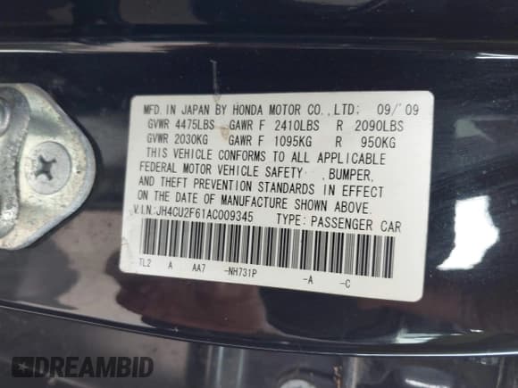 ✅ 2010 Acura TSX • VIN: JH4CU2F61AC009345 • Lot: 41932204. Listed on IAAI with 173,922 mi. Free auction sales archive from the USA and detailed vehicle history report at DreamBid. Image 9.