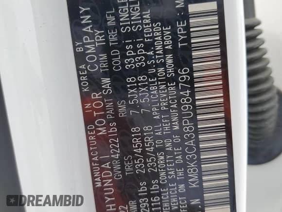 2023 Hyundai Kona N Line с VIN KM8K3CA38PU984796, выставлен на аукционе Copart как лот 60085325 с пробегом 30 759 миль миль и Списание • Salvage title. История ставок и продаж доступна на DreamBid. Изображение 13.