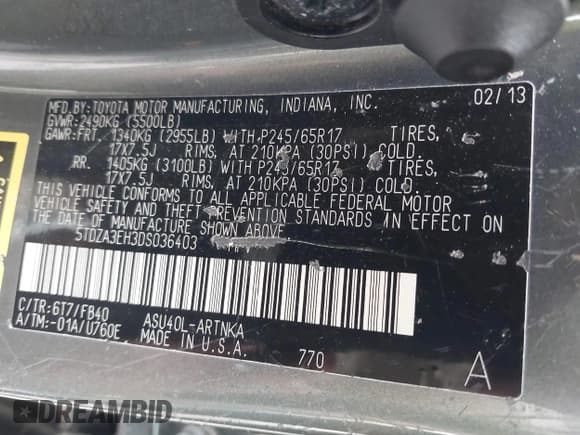 ✅ 2013 Toyota Highlander • VIN: 5TDZA3EH3DS036403 • Lot: 43058226. Wystawiony na IAAI z przebiegiem 135 542 mil. Bezpłatny archiwum sprzedaży aukcyjnych z USA i szczegółowy raport historii pojazdu na DreamBid. Zdjęcie 9.