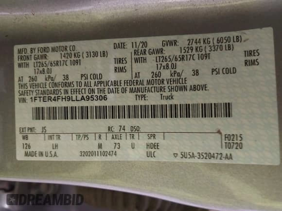 ✅ 2020 Ford Ranger XL • VIN: 1FTER4FH9LLA95306 • Lot: 42326543. Wystawiony na IAAI z przebiegiem 64 607 mil. Bezpłatny archiwum sprzedaży aukcyjnych z USA i szczegółowy raport historii pojazdu na DreamBid. Zdjęcie 9.