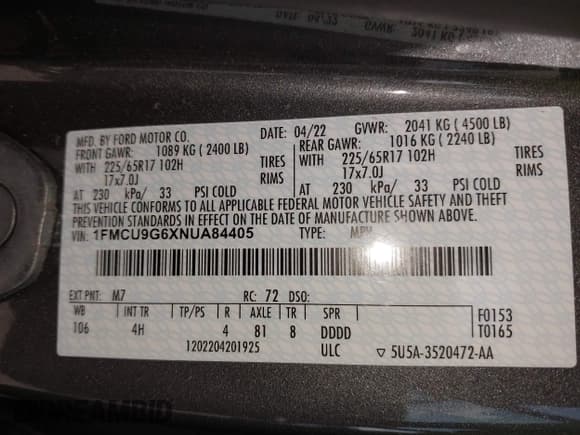 ✅ 2022 Ford Escape SE • VIN: 1FMCU9G6XNUA84405 • Lot: 42655912. Wystawiony na IAAI z przebiegiem 67 061 mil. Bezpłatny archiwum sprzedaży aukcyjnych z USA i szczegółowy raport historii pojazdu na DreamBid. Zdjęcie 9.