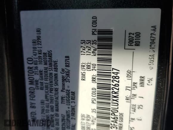 ✅ 2019 Ford Fusion SE • VIN: 3FA6P0LUXKR262847 • Lot: 72050075. Wystawiony na Copart z przebiegiem 100 374 mil. Bezpłatny archiwum sprzedaży aukcyjnych z USA i szczegółowy raport historii pojazdu na DreamBid. Zdjęcie 13.