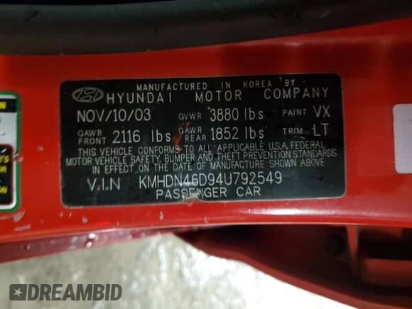 2004 Hyundai Elantra GLS с VIN KMHDN46D94U792549, выставлен на аукционе Copart как лот 85385134 с пробегом 79 308 миль миль и Чистый • Clean title. История ставок и продаж доступна на DreamBid. Изображение 12.