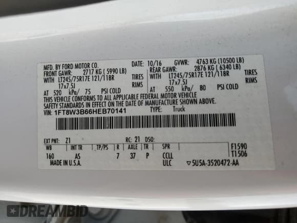 ✅ 2017 Ford F-350 Platinum • VIN: 1FT8W3B66HEB70141 • Lot: 56135745. Listed on Copart with Not provided. Free auction sales archive from the USA and detailed vehicle history report at DreamBid. Image 12.