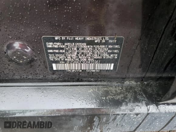 ✅ 2013 Subaru Forester X Premium • VIN: JF2SHADC9DH435961 • Lot: 60084235. Listed on Copart with 138,217 mi. Free auction sales archive from the USA and detailed vehicle history report at DreamBid. Image 13.