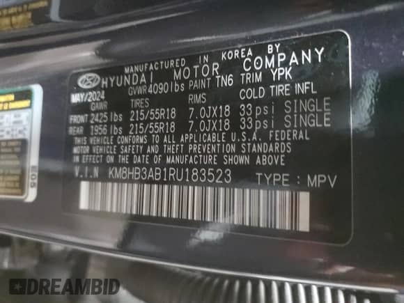 2024 Hyundai Kona SEL with VIN KM8HB3AB1RU183523, listed as a Copart auction lot 42806245 with 14,910 mi miles and Salvage title. Bid and sale history available at DreamBid. Image 13.