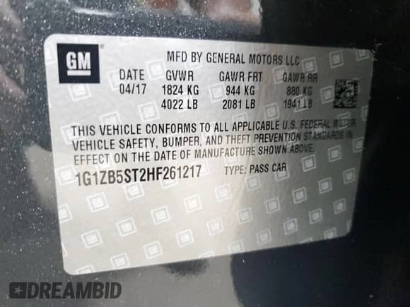 2017 Chevrolet Malibu LS with VIN 1G1ZB5ST2HF261217, listed as a Copart auction lot 84001445 with 51,369 mi miles and Salvage title. Bid and sale history available at DreamBid. Image 12.