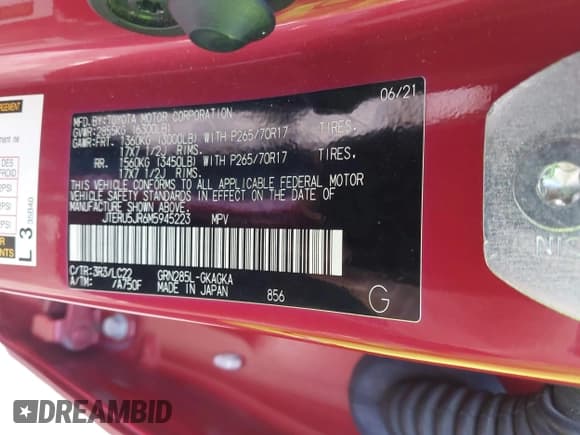 ✅ 2021 Toyota 4Runner TRD Off Road Premium • VIN: JTERU5JR6M5945223 • Lot: 43282739. Listed on IAAI with 197,469 mi. Free auction sales archive from the USA and detailed vehicle history report at DreamBid. Image 9.