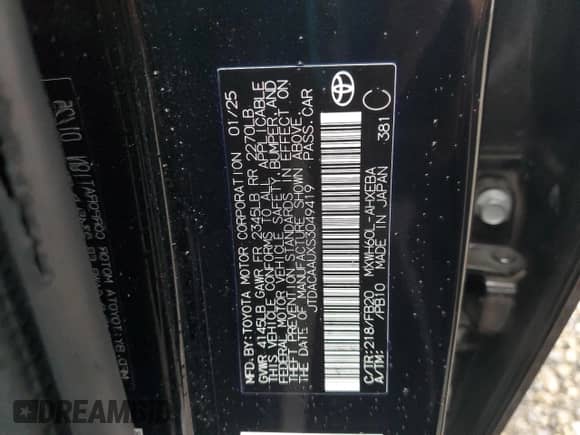 2025 Toyota Prius LE с VIN JTDACAAUXS3049419, выставлен на аукционе Copart как лот 81306805 с пробегом 17 985 миль миль и Списание • Salvage title. История ставок и продаж доступна на DreamBid. Изображение 12.
