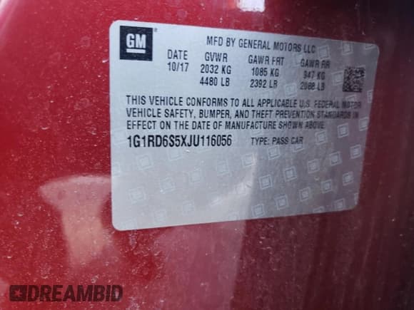 ✅ 2018 Chevrolet Volt Premier • VIN: 1G1RD6S5XJU116056 • Lot: 90722935. Wystawiony na Copart z przebiegiem 129 204 mil. Bezpłatny archiwum sprzedaży aukcyjnych z USA i szczegółowy raport historii pojazdu na DreamBid. Zdjęcie 12.