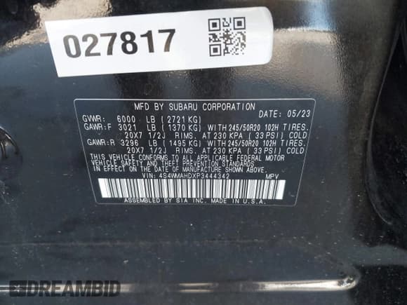 ✅ 2023 Subaru Ascent Onyx • VIN: 4S4WMAHDXP3444342 • Лот: 43718765. Опубликован ранее на IAAI с пробегом 37 388 миль. Бесплатный доступ к архиву аукционных продаж из США и подробный отчёт об истории автомобиля на DreamBid. Изображение 9.