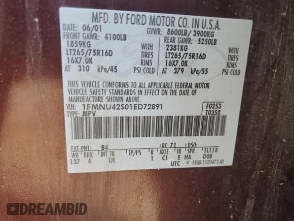 ✅ 2001 Ford Excursion Limited • VIN: 1FMNU42S01ED72891 • Lot: 89221445. Wystawiony na Copart z przebiegiem 16 990 mil. Bezpłatny archiwum sprzedaży aukcyjnych z USA i szczegółowy raport historii pojazdu na DreamBid. Zdjęcie 13.