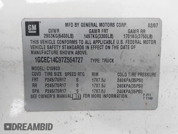 ✅ 2007 Chevrolet Silverado 1500 Work Truck • VIN: 1GCEC14C97Z564727 • Лот: 41504904. Опубликован ранее на IAAI с пробегом 191 131 миль. Бесплатный доступ к архиву аукционных продаж из США и подробный отчёт об истории автомобиля на DreamBid. Изображение 9.