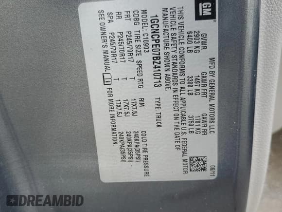 ✅ 2011 Chevrolet Silverado 1500 Work Truck • VIN: 1GCNCPE07BZ410713 • Lot: 62669915. Listed on Copart with 37,144 mi. Free auction sales archive from the USA and detailed vehicle history report at DreamBid. Image 12.