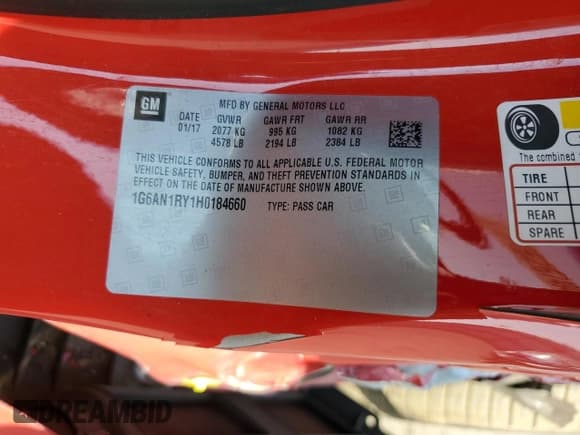 ✅ 2017 Cadillac ATS-V • VIN: 1G6AN1RY1H0184660 • Lot: 76267494. Listed on Copart with 81,309 mi. Free auction sales archive from the USA and detailed vehicle history report at DreamBid. Image 12.