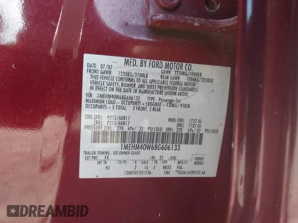 ✅ 2008 Mercury Sable • VIN: 1MEHM40W68G606133 • Lot: 41739248. Wystawiony na IAAI z przebiegiem 93 296 mil. Bezpłatny archiwum sprzedaży aukcyjnych z USA i szczegółowy raport historii pojazdu na DreamBid. Zdjęcie 9.