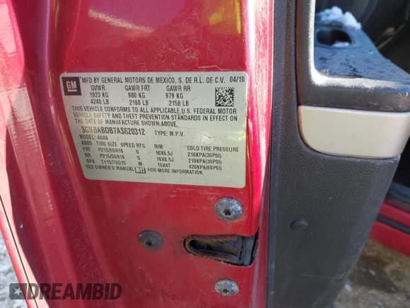 ✅ 2010 Chevrolet HHR 1LT • VIN: 3GNBABDB7AS620312 • Lot: 41384747. Listed on IAAI with 156,362 mi. Free auction sales archive from the USA and detailed vehicle history report at DreamBid. Image 9.