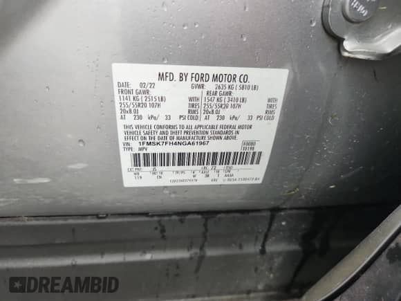 2022 Ford Explorer Limited with VIN 1FMSK7FH4NGA61967, listed as a Copart auction lot 69843335 with 58,928 mi miles and Salvage title. Bid and sale history available at DreamBid. Image 13.