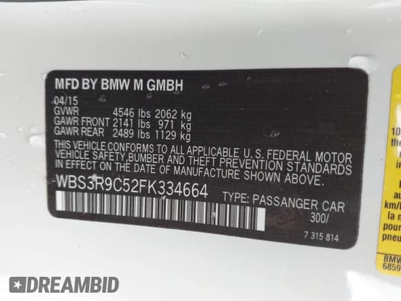 ✅ 2015 BMW M4 • VIN: WBS3R9C52FK334664 • Lot: 43733344. Listed on IAAI with 85,239 mi. Free auction sales archive from the USA and detailed vehicle history report at DreamBid. Image 9.