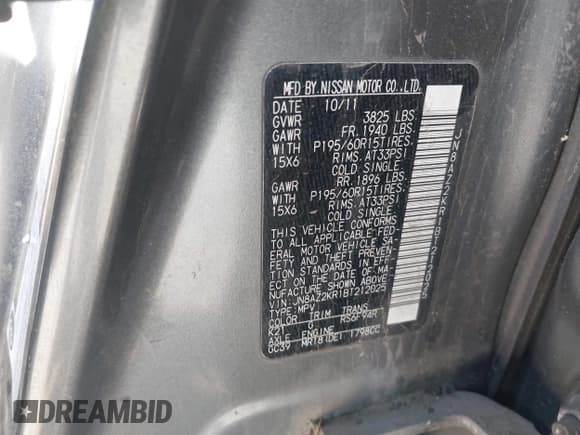 ✅ 2011 Nissan Cube SL • VIN: JN8AZ2KR1BT212025 • Лот: 43583959. Опубликован ранее на IAAI с пробегом 282 566 миль. Бесплатный доступ к архиву аукционных продаж из США и подробный отчёт об истории автомобиля на DreamBid. Изображение 9.