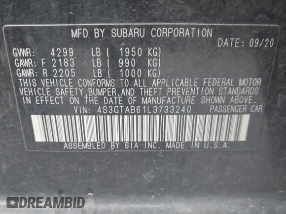 ✅ 2020 Subaru Impreza • VIN: 4S3GTAB61L3733240 • Lot: 42468658. Wystawiony na IAAI z przebiegiem 75 115 mil. Bezpłatny archiwum sprzedaży aukcyjnych z USA i szczegółowy raport historii pojazdu na DreamBid. Zdjęcie 9.