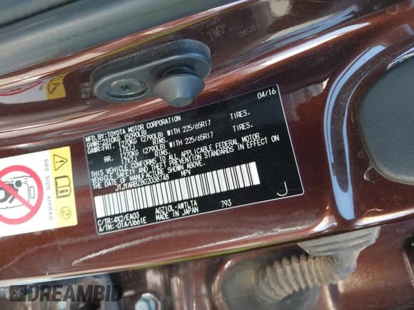 ✅ 2016 Lexus NX 200t • VIN: JTJYARBZ8G2038748 • Lot: 42459188. Listed on IAAI with 134,536 mi. Free auction sales archive from the USA and detailed vehicle history report at DreamBid. Image 9.