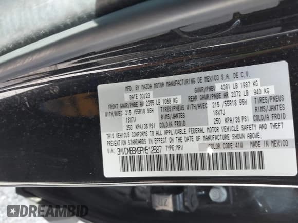 ✅ 2023 Mazda CX-30 S Select • VIN: 3MVDMBBM9PM512587 • Лот: 43169330. Опубликован ранее на IAAI с пробегом 27 499 миль. Бесплатный доступ к архиву аукционных продаж из США и подробный отчёт об истории автомобиля на DreamBid. Изображение 9.