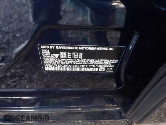 ✅ 2022 BMW 7 Series 750i xDrive • VIN: WBA7U2C06NCJ33827 • Lot: 42712867. Listed on IAAI with 55,469 mi. Free auction sales archive from the USA and detailed vehicle history report at DreamBid. Image 9.