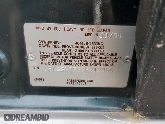 ✅ 2005 Subaru Impreza Outback • VIN: JF1GG68555H812065 • Lot: 58763425. Listed on Copart with 105,553 mi. Free auction sales archive from the USA and detailed vehicle history report at DreamBid. Image 12.