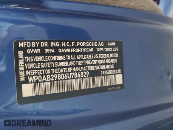 ✅ 2006 Porsche Cayman S • VIN: WP0AB29806U784829 • Lot: 79321164. Wystawiony na Copart z przebiegiem 97 147 mil. Bezpłatny archiwum sprzedaży aukcyjnych z USA i szczegółowy raport historii pojazdu na DreamBid. Zdjęcie 13.