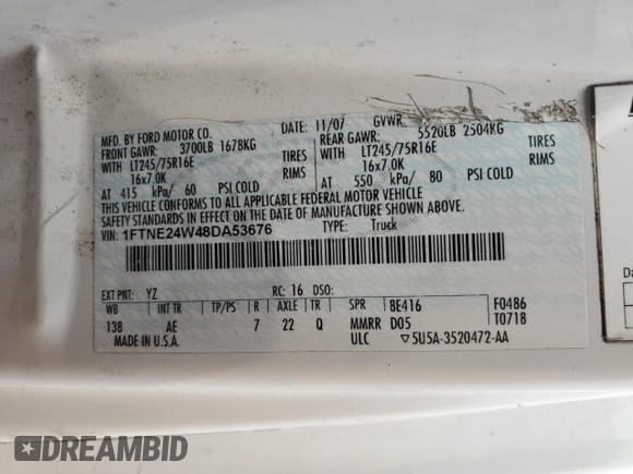 ✅ 2008 Ford Econoline Cargo Commercial • VIN: 1FTNE24W48DA53676 • Лот: 64082405. Опубликован ранее на Copart с пробегом 241 093 миль. Бесплатный доступ к архиву аукционных продаж из США и подробный отчёт об истории автомобиля на DreamBid. Изображение 13.